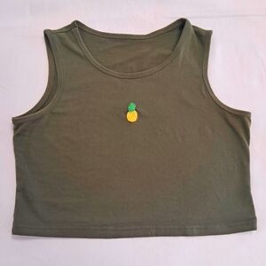 Arny Green Sleeveless Top with Pineapple Embroidery